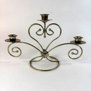 Brass Candelabra Tiered 3 Taper Candle Holder Heart Centerpiece Wedding Vintage
